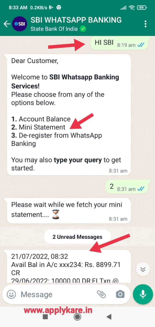 Check SBI Balance Through WhatsApp