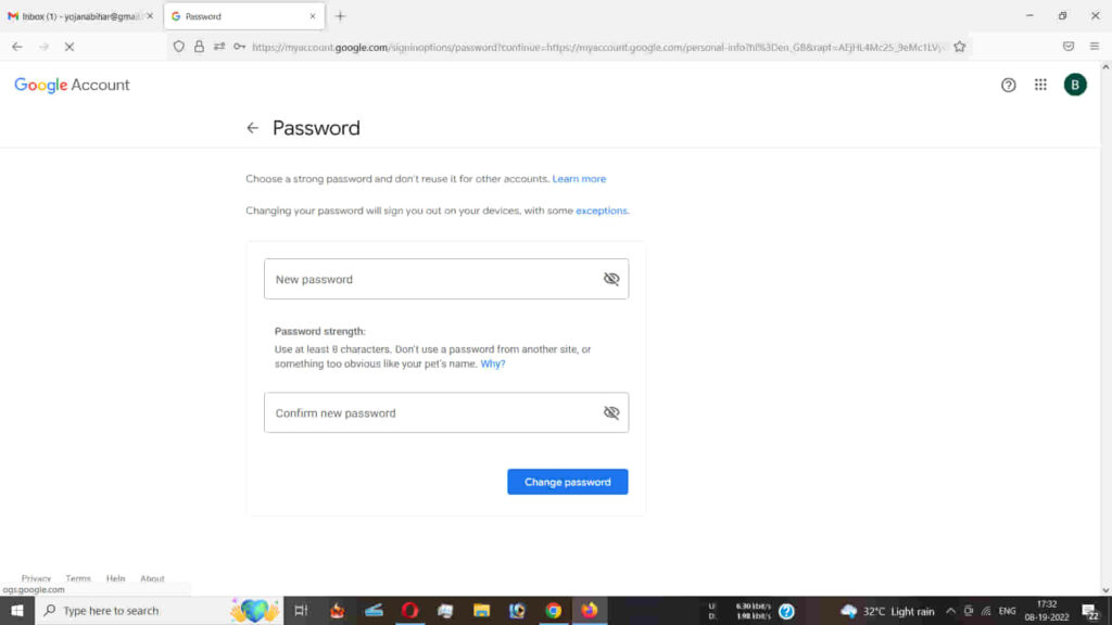 how to change gmail id password 