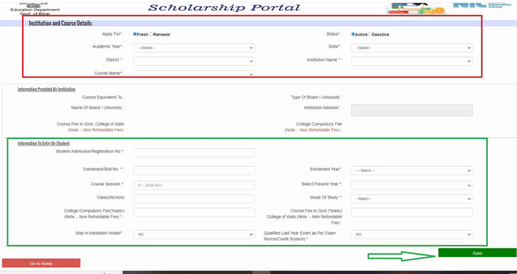 Bihar Post Matric Scholarship Application
