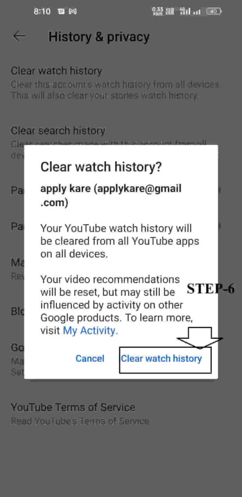 yotube watch history delete 
