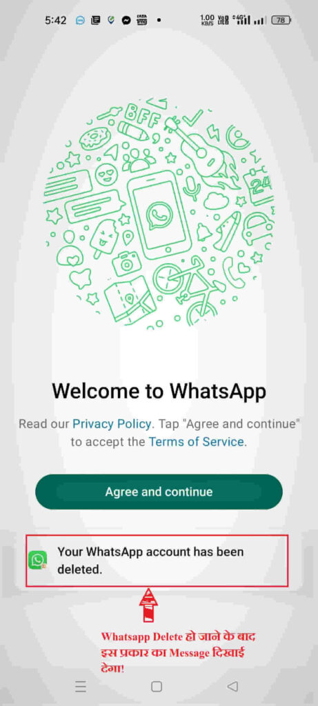whatsapp  account delete by app
