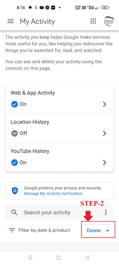 google my activity delete