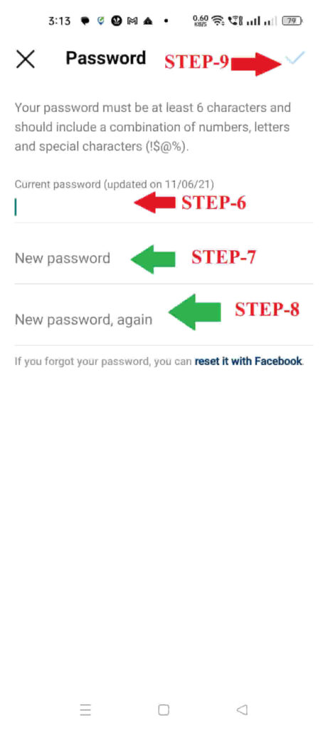 instagram password change