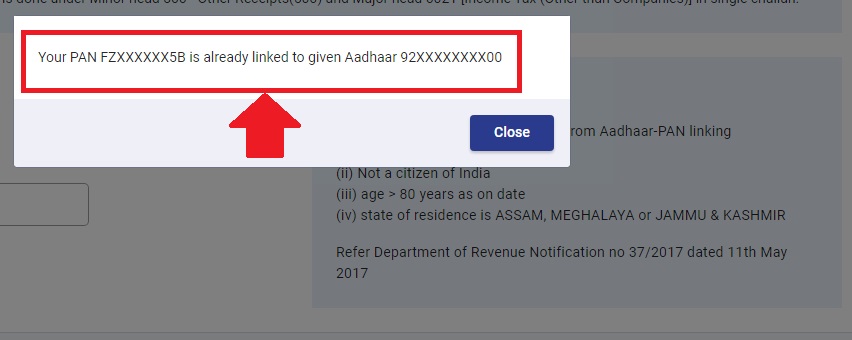 pan card aadhaar link status check online