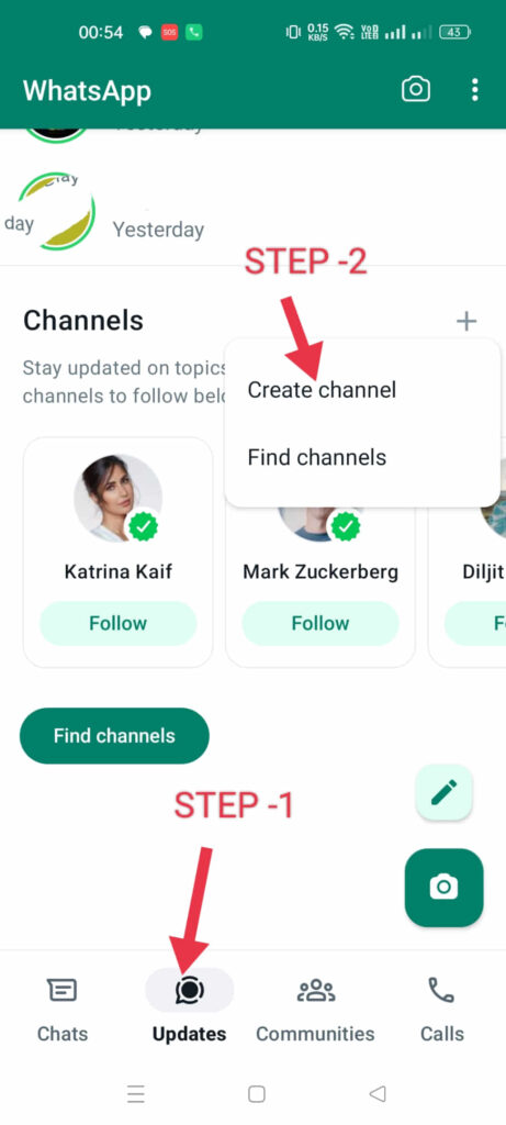 whatsapp channel create