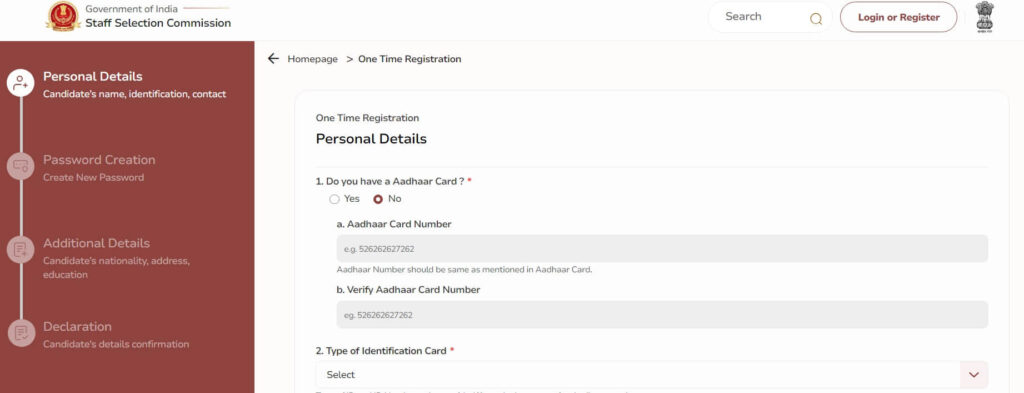 ssc otr registration form
