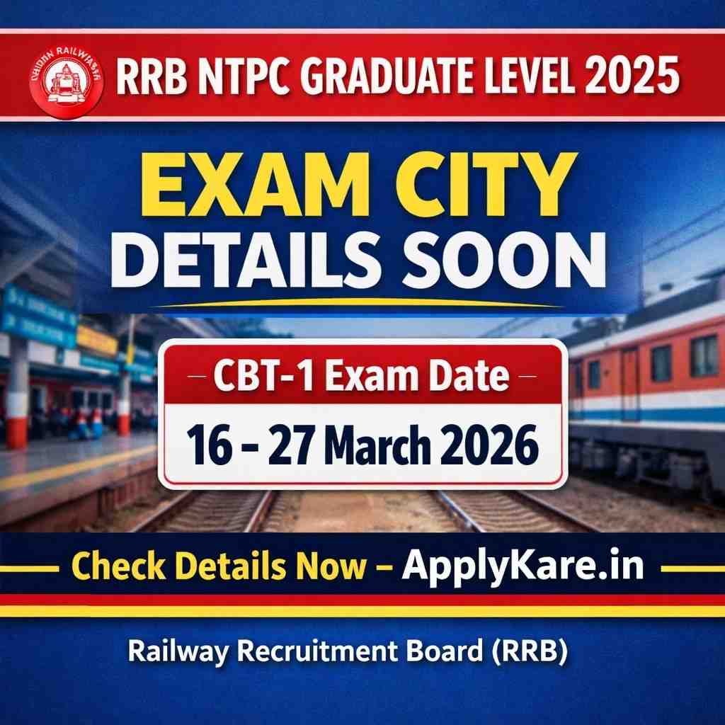 RRB NTPC Graduate Level Exam City Details 2025 – CBT-1 Exam 16-27 March 2026