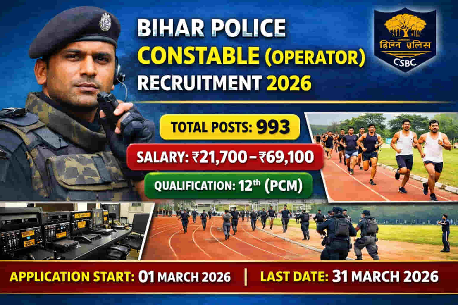 Bihar Police Constable (Operator) Recruitment 2026 – 993 Posts