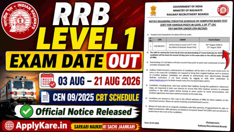 Railway Level 1 CBT Exam Date 2026 Out, Admit Card & Exam City Details