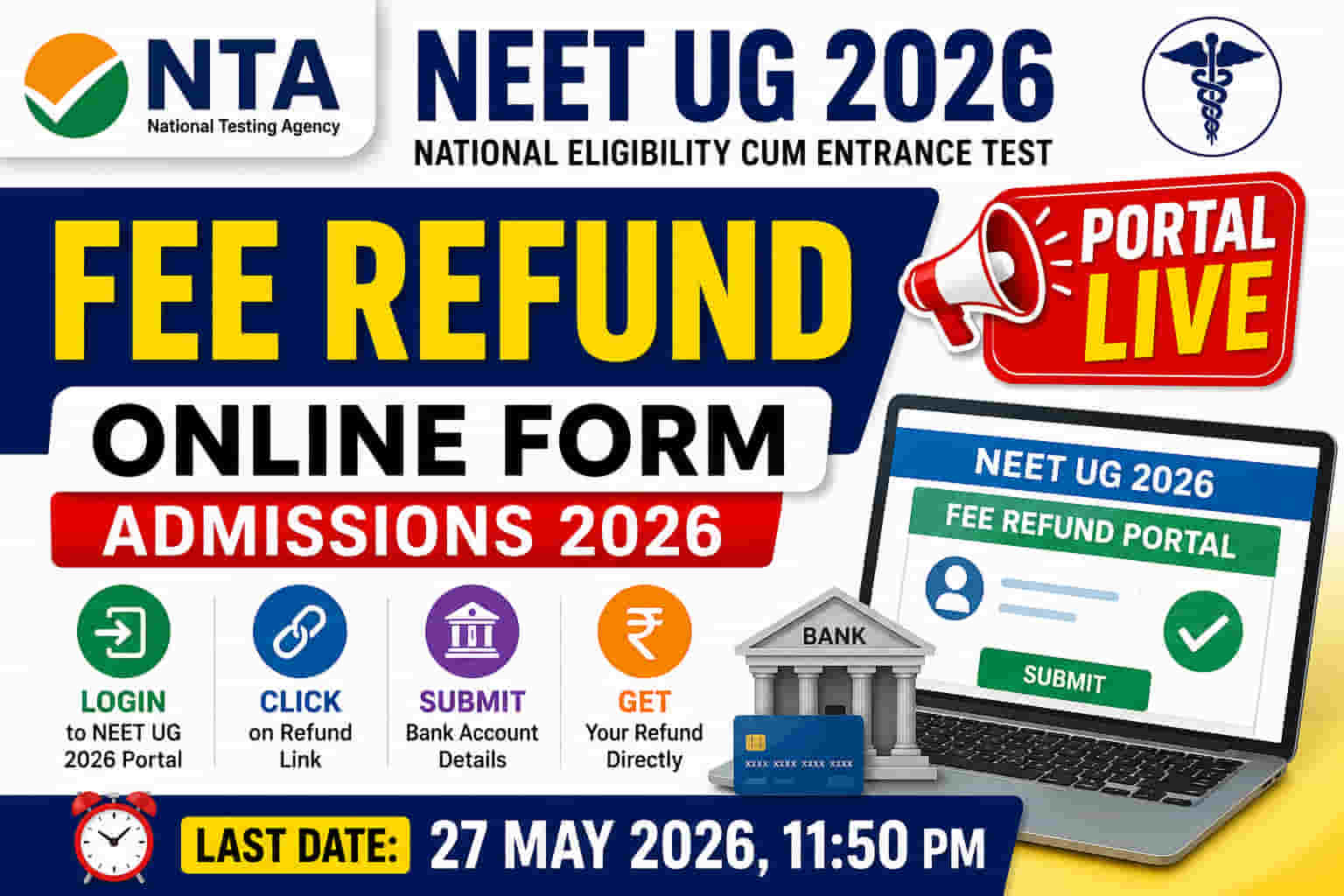 NTA National Eligibility Cum Entrance Test NEET UG Admissions 2026 Fee Refund Online Form