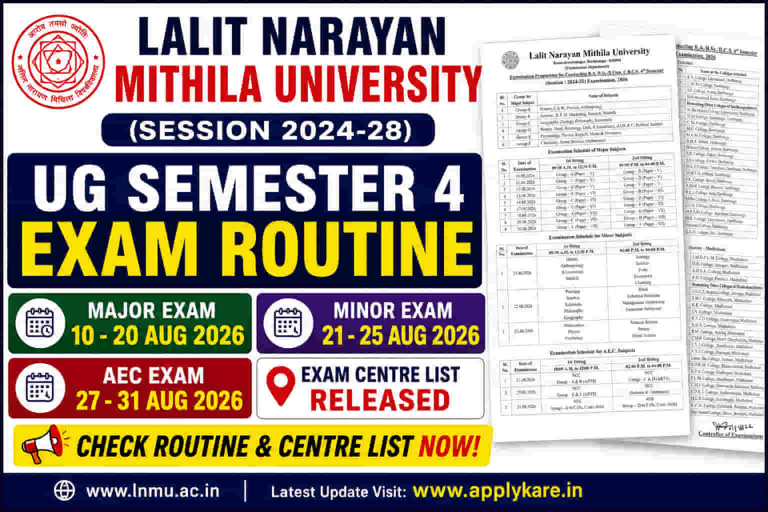 LNMU UG Semester 4 Exam Routine & Exam Centre List 2026 (Session 2024-28)